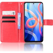 4U Sky Çılgın At Dokusu Anti-Fall Pu Deri Cüzdan Xiaomi Için Kayış ile Düz Renk Kapağı Kılıfı Not 11 5g (Çin) (Mediatek)/not 11T 5g/not 11S 5g-Red (Yurt Dışından)