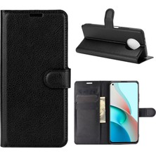 4U Sky Litchi Doku Cüzdan Tasarımı Deri Telefon Koruyucu Stand Kapağı Xiaomi Redmi Not 9t 5g/not 9 5g-Black (Yurt Dışından)