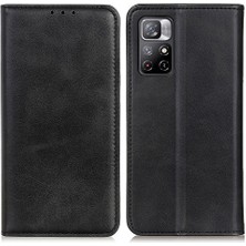 4U Sky Manyetik Otomatik Emici Bölünmüş Deri Kapak+Tpu Iç Kasa Şok Geçirmez Anti-Gall Cüzdan Stant Kapağı Xiaomi Redmi Not 11 5g (Çin) (Mediatek)/redmi Note 11T 5g/redmi Not 11S 5g-Black (Yurt Dışından)