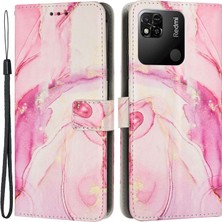 4U Sky Xiaomi Için Redmi 10A/POCO C31/REDMI 9c/9c Nfc Mermer Desen Baskı Deri Cüzdan Kapak Standı Özellik Manyetik Flip Koruyucu Kılıf Strap-Rose Altın (Yurt Dışından)