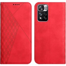 4U Sky Otomatik Emilen Manyetik Kapanış Eşkenar Desen Kasası Cilt Şok Geçirmez Deri Telefon Kapağı Xiaomi Redmi Note 11 Pro 5g (Çin) (Mediatek)/redmi Note 11 Pro+ 5g-Red (Yurt Dışından)