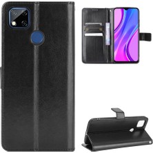 4U Sky Çılgın At Cüzdanı Stand Deri Kabuk Xiaomi Redmi 9 (Hindistan)/xiaomi Redmi 9c/redmi 9c Nfc/redmı 10A-BLACK (Yurt Dışından)