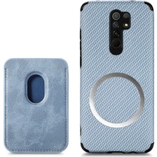 4U Sky Xiaomi Redmi Için Şok Geçirmez Telefon Kılıfı 9 Kırmızı Dayanıklı Telefon Koruyucu Karbon Fiber Doku Kapak Kabuğu Çıkarılabilir Manyetik Kart Tutucu Mavisi (Yurt Dışından)