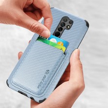 4U Sky Xiaomi Redmi Için Şok Geçirmez Telefon Kılıfı 9 Kırmızı Dayanıklı Telefon Koruyucu Karbon Fiber Doku Kapak Kabuğu Çıkarılabilir Manyetik Kart Tutucu Mavisi (Yurt Dışından)