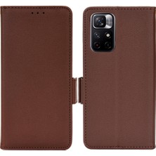 4U Sky Litchi Doku Pu Deri Stand Cüzdan Kılıfı Çift Manyetik Toka Şok Geçirmez Folio Xiaomi Için Redmi Not 11 5g (Çin) (Mediatek)/redmi Not 11T 5g/redmi Not 11S 5g-Brown (Yurt Dışından)