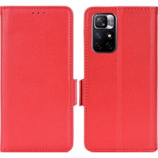 4U Sky Litchi Doku Pu Deri Deri Stand Cüzdan Kılıfı Xiaomi Redmi Için Çift Manyetik Tokalı Şok Geçirmez Foli Folio Kapak Not 11 5g (Çin) (Mediatek)/redmi Not 11T 5g/redmi Not 11S 5g-Kırmızı (Yurt Dışından)