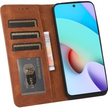 4U Sky Pu Deri Deri Dokunma Hissi Çizgileri Baskılı Otomatik Emici Telefon Kasası Cüzdanlı Xiaomi Redmi Not 11 5g (Çin) (Mediatek)/redmi Not 11T 5g/not 11S 5g-Brown (Yurt Dışından)