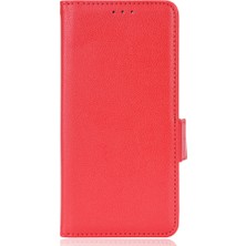 4U Sky Litchi Doku Pu Deri Deri Stand Cüzdan Kılıfı Xiaomi Redmi Için Çift Manyetik Tokalı Şok Geçirmez Foli Folio Kapak Not 11 5g (Çin) (Mediatek)/redmi Not 11T 5g/redmi Not 11S 5g-Kırmızı (Yurt Dışından)