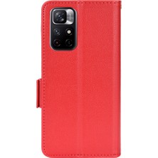 4U Sky Litchi Doku Pu Deri Deri Stand Cüzdan Kılıfı Xiaomi Redmi Için Çift Manyetik Tokalı Şok Geçirmez Foli Folio Kapak Not 11 5g (Çin) (Mediatek)/redmi Not 11T 5g/redmi Not 11S 5g-Kırmızı (Yurt Dışından)