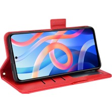 4U Sky Litchi Doku Pu Deri Deri Stand Cüzdan Kılıfı Xiaomi Redmi Için Çift Manyetik Tokalı Şok Geçirmez Foli Folio Kapak Not 11 5g (Çin) (Mediatek)/redmi Not 11T 5g/redmi Not 11S 5g-Kırmızı (Yurt Dışından)