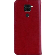 4U Sky Baykuş Izi Rhinestone Dekor Deri Telefon Kılıfı Xiaomi Redmi Not 9-Kırmızı (Yurt Dışından)