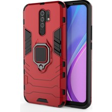 4U Sky Serin Koruma Halka Tutucu Kickstand Pc Tpu Hibrit Kasa Koruyucu Kabuk Xiaomi Redmi 9-Kırmızı (Yurt Dışından)