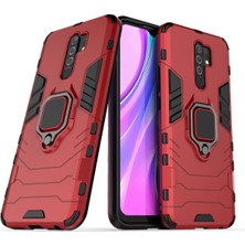 4U Sky Serin Koruma Halka Tutucu Kickstand Pc Tpu Hibrit Kasa Koruyucu Kabuk Xiaomi Redmi 9-Kırmızı (Yurt Dışından)