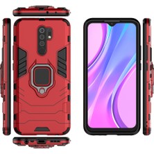 4U Sky Serin Koruma Halka Tutucu Kickstand Pc Tpu Hibrit Kasa Koruyucu Kabuk Xiaomi Redmi 9-Kırmızı (Yurt Dışından)