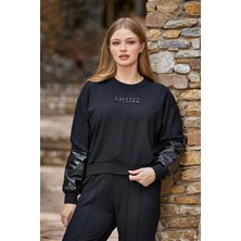 Cossy By Aqua 24250 Kadın Uzun Kollu Paçası Lastikli Baskı Detay Spor 2'li Takım-Siyah