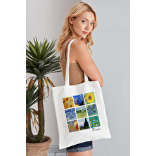 Elimin Ucunda Vang Gogh Art Model Baskılı Günlük Kullanım Özel Baskı Bez Omuz Çantası Hediyelik Tote Bag