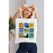 Elimin Ucunda Vang Gogh Art Model Baskılı Günlük Kullanım Özel Baskı Bez Omuz Çantası Hediyelik Tote Bag