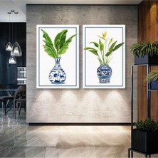 Çini Vazo ve Deve Tabanı Minimal Sulu Boya Ikili Kombin 2 Li Set Kanvas Tablo AR030205