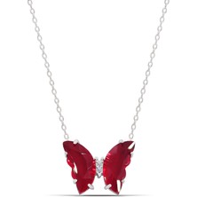 Parmas Design Kırmızı Kelebek Özel Kesim 925 Ayar Gümüş Kadın Kolye