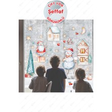 Msticker Yılbaşı Sticker Seti - Eğlenceli Kış Figürleri Cam Duvar Sticker Seti - Şeffaf