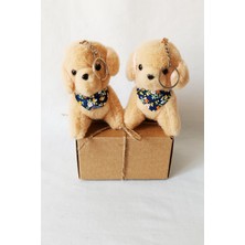 2 Adet - Peluş Köpekli Anahtarlık - 12 cm - Fularlı - Kahve - Doğum Günü - Çanta Süsü - Oyuncak