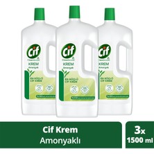 Cif Krem Yüzey Temizleyici Amonyaklı Yağ ve Kireç Sökücü Leke Çıkarıcı 1500 ml X3