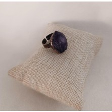 HD Marketim Yüzük Doğal Ametist Drusy Taş Çelik Ayarlanabilir Kadın Erkek Takı