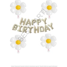 Best Parti Bej Rengi Happy Bırthday Set ve Papatya Folyo Balon Seti
