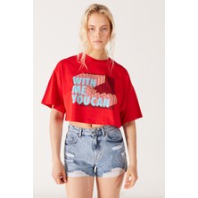 Wrangler Loose Fit Rahat Kesim %100 Pamuk Bisiklet Yaka Kırmızı Crop Tişört