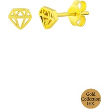 So CHIC 14 Ayar Sarı Altın Minimal Pırlanta Figürlü Küpe