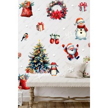 Msticker Eğlenceli Kardan Adam Penguen ve Yeniyıl Ağacı Kış Konseptli Yılbaşı Süsü Sticker Seti