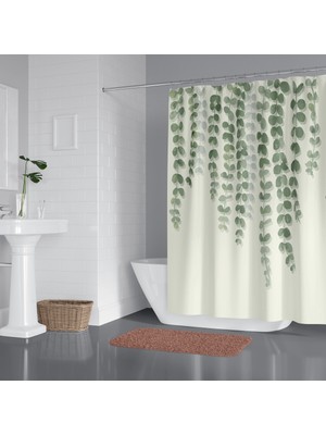 Tropik Home Banyo Duş Perdesi Sarmaşık Desen Yeşil Dijital Baskılı Banyo Perdesi, Tek Kanat C HALKA-180X200 cm