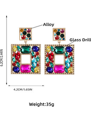 Fsfyb Küpe Moda Renkli Elmas Serisi Alaşım Elmas Cam Elmas Çok Katmanlı Kare Küpe Kadın Trend Parti (Yurt Dışından)