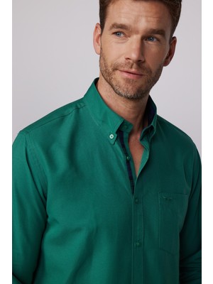 Tudors Klasik Fit Pamuklu Düz Yeşil Erkek Gömlek