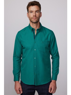 Tudors Klasik Fit Pamuklu Düz Yeşil Erkek Gömlek