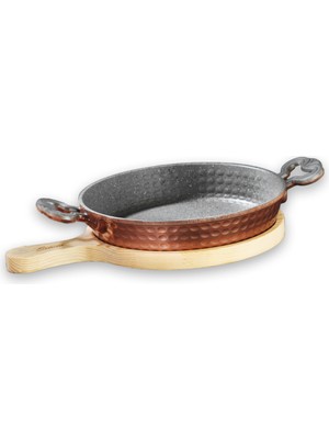 Brioni Copperfield Bakır Dekorlu 18 Cm Granit Sahan + Ahşap Sunumluk