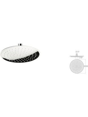 Mistillo Banyo Oval Krom Kaplı Tepe Duş Başlığı Çap 22 cm Krom Kaplama