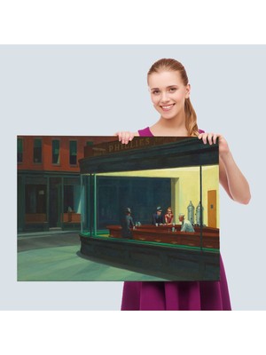 Doğal Tercih Edward Hopper'un Gecekuşları Eseri Kanvas TABLO-5158