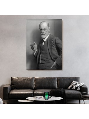 Doğal Tercih Sigmund Freud Elinde Puro ile Siyah Beyaz Fotoğrafı Kanvas TABLO-5238