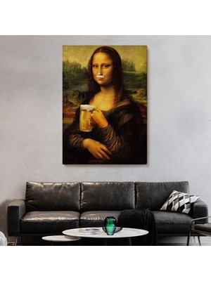 Doğal Tercih Bira Içme Mona Lisa Kanvas Tablo, Olağandışı Mona Lisa Kanvas TABLO-5219