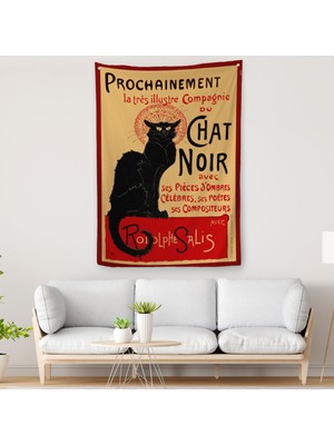 Harita Sepeti Siyah Kedi Duvar Örtüsü-Halısı - Le Chat Noir Theophile Steınlen-6431