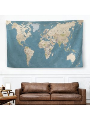 Harita Sepeti Dünya Haritası Dekoratif Kanvas Duvar Örtüsü-Halısı 1040
