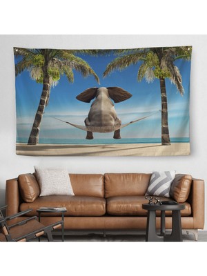 Harita Sepeti Fil Dekoratif Kanvas Duvar Örtüsü-Halısı 1141