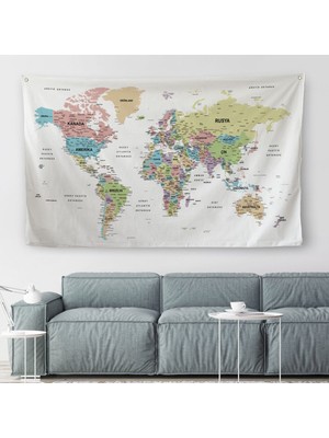 Harita Sepeti Türkçe Eğitici Ülke Ve Başkent Detaylı Atlası Dünya Haritası  Duvar Örtüsü-Halısı 3850