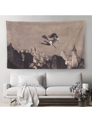 Harita Sepeti Süpürgede Uçan Cadı, Dekoratif Duvarduvar Örtüsü-Halısı-5191