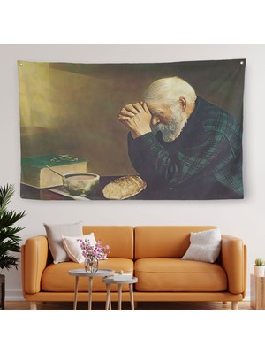 Harita Sepeti Eric Enstrom Grace Adam Ekmek Üzerinde Dua Ediyor Kanvas Duvar Örtüsü-Halısı-5393