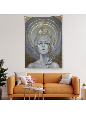 Harita Sepeti Altın Detayları Ile Güzel Kadın Duvar Örtüsü - Halısı-6044