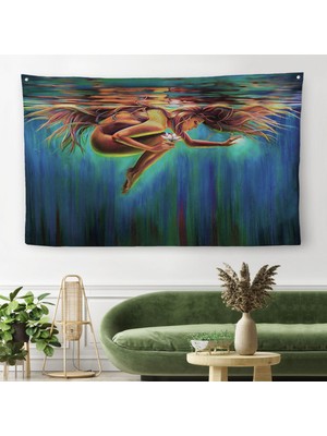 Harita Sepeti Su Altındaki Kadın Dekoratif Duvar Örtüsü-Halısı-6653