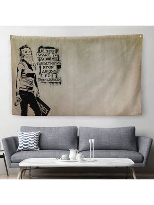 Harita Sepeti Banksy, Büyük Işler Yapmak Istiyorsanız Izin Istemeyi Bırakın Yazan Duvar Örtüsü-Halısı-5003 
