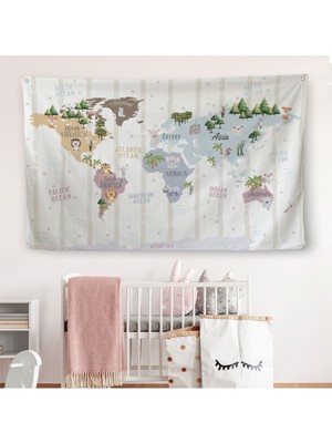 Harita Sepeti Dünya Atlası Çocuk Ve Bebek Odası  Duvar Örtüsü-Halısı 3825